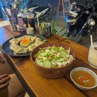 Vegan dumplings with the peanut soy cabbage salad at Three Sisters Kuta Lombok in 