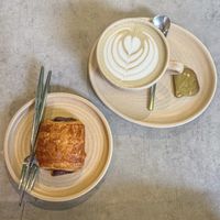 Chocolate matcha and mini chocolate croissant   at Matcha & Coffee by Mama Carmen's in Mallorca