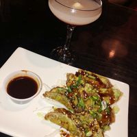 Their veggie gyoza with a Lychee-Toni✨✨ ! insta @ gabeedeeats at Sticky Rice in Washington