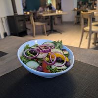 Greek salad vegan at Kitchen Windows Beach Restaurant in Jeffreys Bay