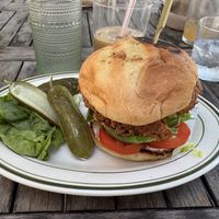 Vegan fried chicken sandwichh  at Little Line in Charleston