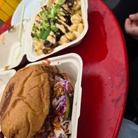 Korean mushroom sandwich and the Mac n cheese BBQ bowl at Fungi Foods in Oakland