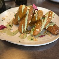 Vegan Chicken Sticks (tofu) with flavorful tangy sauce.   at Leo in Annapolis