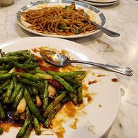 Hot braised spring beans and veggie chow mein with added tofu. at Far East  in Angels Camp