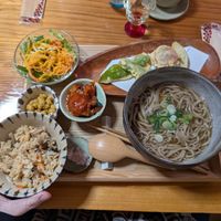 Soba lunch set with hot soba, all was divine!! at Vegan Soba Ramusa - 楽夢咲 in Nara