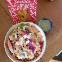 Naked burrito with plant based chicken with tortilla chips & guac. at Barburrito - Trafford Centre in Manchester