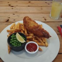Banana blossom 'fish' and chips. at The Boatshed in Penzance