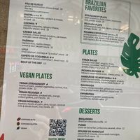 Wall menu, featuring vegan plates at Berimbau Brazilian Kitchen - Midtown in New York City