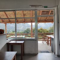 Looking out on the veranda overlooking the valley at Visalo Ceramics & Cafe in Crete