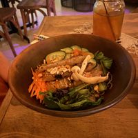 My wife had the Seitan Bo-Bum; see menu photo for ingredients   at Cósmica Cocina  in Puerto Vallarta