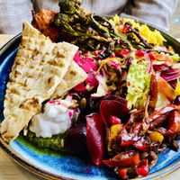 Mezze-roasted hummus- sweet potato latka-and so much more!😻  at Perdida in Chard
