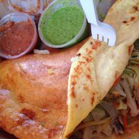 Vegan dosa with cabbage and carrots and 2 vegan chutneys at DC Dosa - Kiosk in Washington