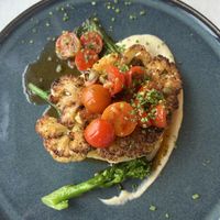 A cauliflower steak with vegetable emulsions   at Kviknes Hotel balestrand in Balestrand