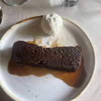 Vegan sticky toffee pudding + vanilla ice creamm  at The Three Blackbirds in Newmarket