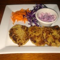 Vegan Crabcakes at Black Rose Tavern at Black Rose Tavern in Los Angeles