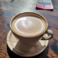 Oat milk flat whit, very satisfying at The Bagel Bar & in Berwick-upon-tweed