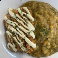 Soy meat cutlet with wasabi mayo sauce & Korean curry rice   at Vegenarang in Seoul