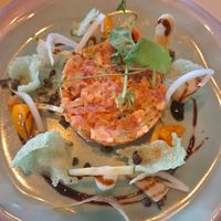 Tomaten tartaar met aspergekoppen, wasabicrunch en balsamico at Eetcafé De Barrier in Helmond