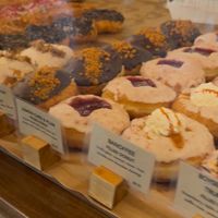 Soooo many sweets, including gluten free donuts at the top! Sorry for the quality, photo taken from a video  at Belen Plant Bakery - Petone in Petone