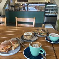 Sandwiches and cinnamon scroll with “cream cheese” icing. The cabinets only look a bit empty because we were there for a late lunch. They’re packed full at the start of the d at Belen Plant Bakery - Petone in Petone