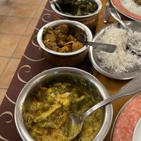 Vegetable korma, saag aloo and a potato curry  at Sabor da India in Funchal
