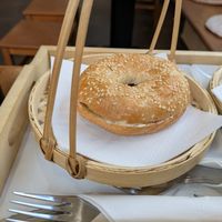 Vegan butter and jam bagel at SHAN SHAN in Madrid