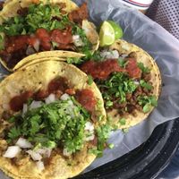 Tacos de pastor, suadero y chimichurri at Por Siempre Vegana - Food Stall in Mexico City