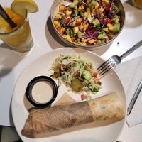 Munissa salad, falafel wrap and virgin mango mojito  at Munissa in Marrakech