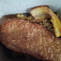 Eggplant Cutlet with Rice and Black Beans at Dominican Garden Cafe in Johnstown
