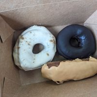 Mulled cider (left), chocolate (right), buttermilk bar (bottom) at Level 5 Donuts in Madison