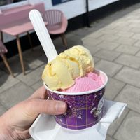 Vegan mango & passionfruit and dragonfruit sorbet - Milk & Honey, Seahouses  at Milk & Honey in Seahouses