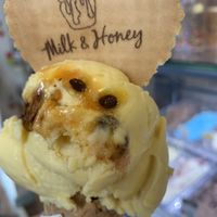 Mango and passion fruit ice cream  at Milk & Honey in Seahouses