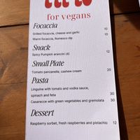 Vegan menu  at Arvo Wine Bar in Portarlington