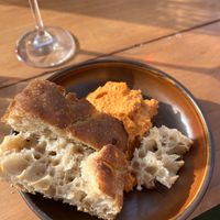 Warm focaccia and romesco dip  at Arvo Wine Bar in Portarlington