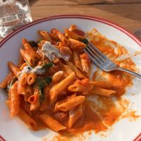 Linguine with tomato and vodka sauce, spinach and vegan feta  at Arvo Wine Bar in Portarlington
