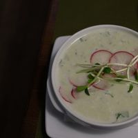 Okroshka cold soup at Green Cafe & Shop in Lviv