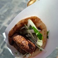 Vegan bifteki in pita with onion at O Proedros - O Πρόεδρος in Rhodes