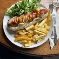 Vegan hot dog (comes without the salad)  at The Woodbine in Waltham Abbey