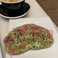 Avocado toast and oat milk lattee  at LOKL CAFE in Morristown