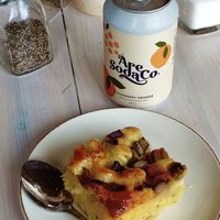 Vegan lemon and rhubarb cake at STF Storulvan Fjallstation in Duved