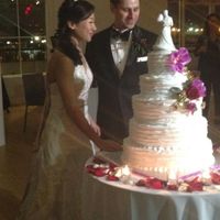 Chocolate and coconut five-tiered wedding cake at Rose Valley Cakes in Queens