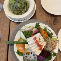 Pasta and salad  at MUKU in Sendai