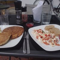 My (outdoor) table after the buffet portion and drinking the 'tea' (yum)! at Dodo Bon Pan Cafe in Panama City