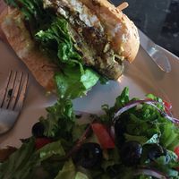 Vegan burger with salad  at Dodo Bon Pan Cafe in Panama City