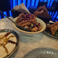 Regular hummus,  fattoush salad,  fatayer at Oummi in Stockholm