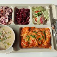 Vegan lasagna made with beyond meat and vegan cheese.  at Mozaika in Kaunas