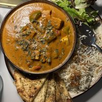 Vegan butter masala (tofu) with vegan garlic naan   at Social Llama Cafe in Toronto