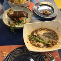 Vegan braised plant based chicken and fresh spring rolls at SEE FAH Restaurant in Bangkok