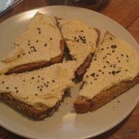 Marrakesh breakfast:  sourdough bread with hummus at Deli Bluem in Vienna