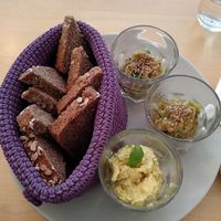 rye bread with eggless mayo and baba ganoush at Deli Bluem in Vienna